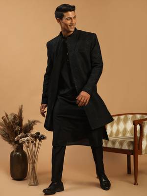 Black Viscose Sherwani Set 1