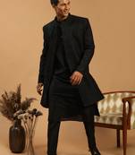 Black Viscose Sherwani Set