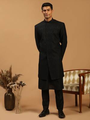 Black Viscose Sherwani Set 2