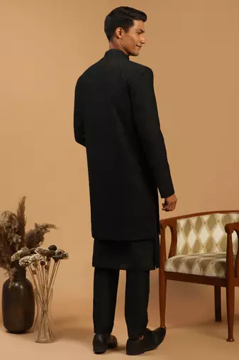 Black Viscose Sherwani Set