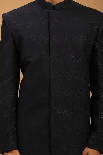 Black Viscose Sherwani Set