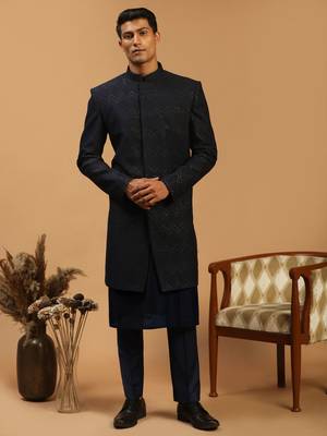 Navy Blue Viscose Sherwani Set 1