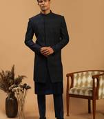 Navy Blue Viscose Sherwani Set