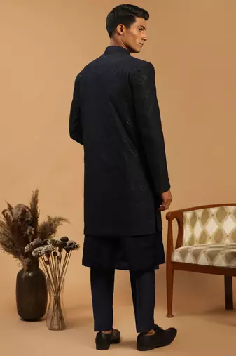 Navy Blue Viscose Sherwani Set