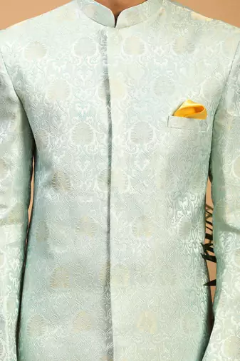 mens sky blue brocade sherwani set