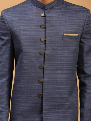 Navy Blue And Black Silk Blend Sherwani Set 4