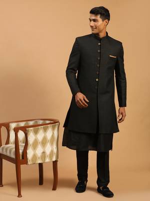 Black Viscose Sherwani Set 1