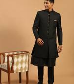 Black Viscose Sherwani Set