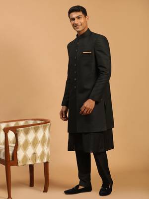 Black Viscose Sherwani Set 2