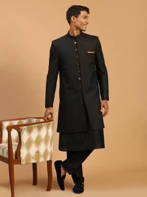 Black Viscose Sherwani Set 3