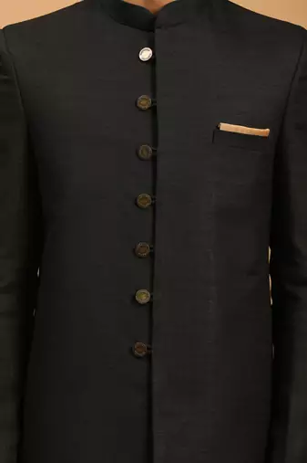 Black Viscose Sherwani Set
