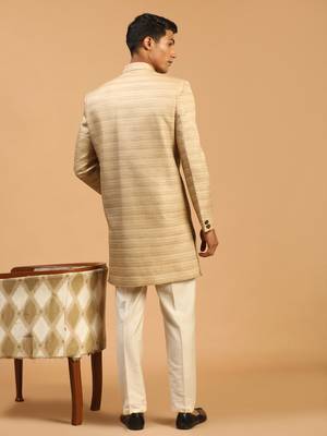 Beige Silk Blend Sherwani Set 3