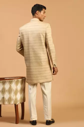 Beige Silk Blend Sherwani Set