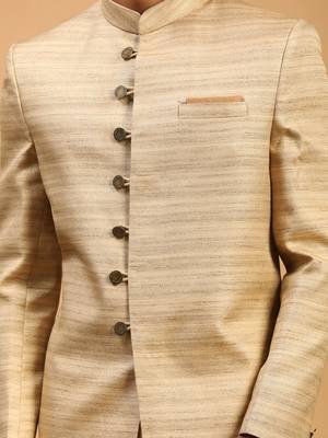 Beige Silk Blend Sherwani Set 4