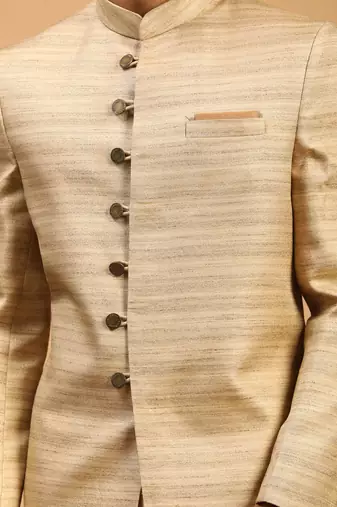 Beige Silk Blend Sherwani Set