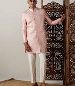 Men'S Peach Silk Blend Sherwani Set