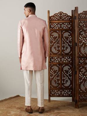 Men'S Peach Silk Blend Sherwani Set 3
