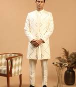 Cream Viscose Sherwani Set