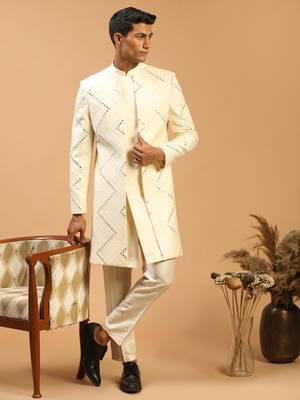 Cream Viscose Sherwani Set 2