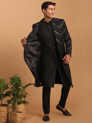 Black Viscose Sherwani Set 1