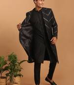 Men'S Black Viscose Sherwani Set