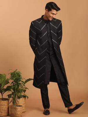 Black Viscose Sherwani Set 2