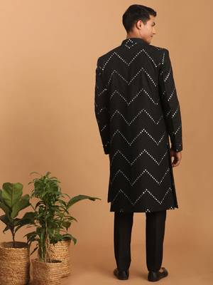 Black Viscose Sherwani Set 3
