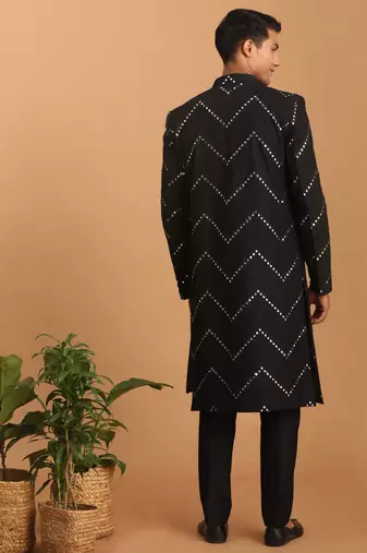 Black Viscose Sherwani Set