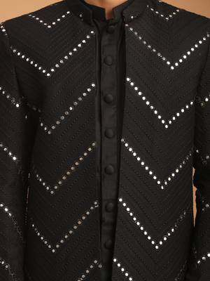 Black Viscose Sherwani Set 4