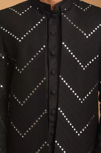 Black Viscose Sherwani Set