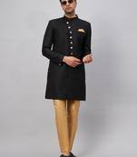 Men'S Black And Rose Gold Silk Blend Sherwani Set