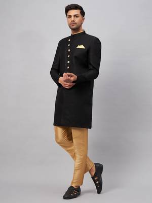 Men'S Black And Rose Gold Silk Blend Sherwani Set 2