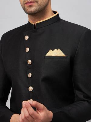 Men'S Black And Rose Gold Silk Blend Sherwani Set 4