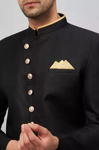 Men'S Black And Rose Gold Silk Blend Sherwani Set
