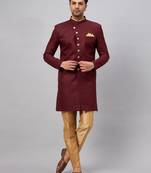 Men'S Maroon And Rose Gold Silk Blend Sherwani Set