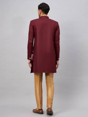 Men'S Maroon And Rose Gold Silk Blend Sherwani Set 3
