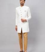 Men'S White And Rose Gold Silk Blend Sherwani Set