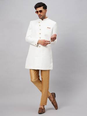 White And Rose Gold Silk Blend Sherwani Set 2