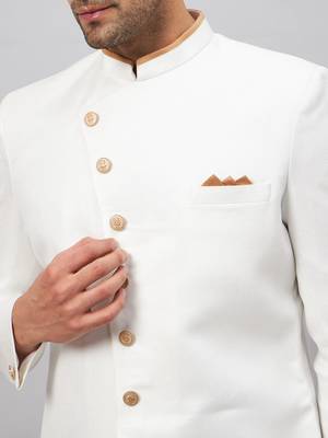 White And Rose Gold Silk Blend Sherwani Set 4