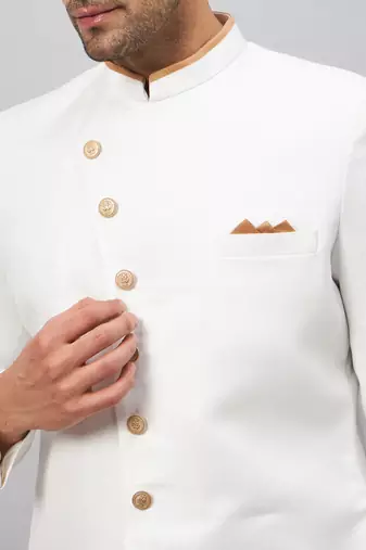 White And Rose Gold Silk Blend Sherwani Set