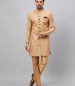 Beige And Rose Gold Silk Blend Sherwani Set