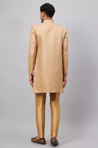 Beige And Rose Gold Silk Blend Sherwani Set