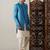Vastramay men's turquoise and cream viscose sherwani set