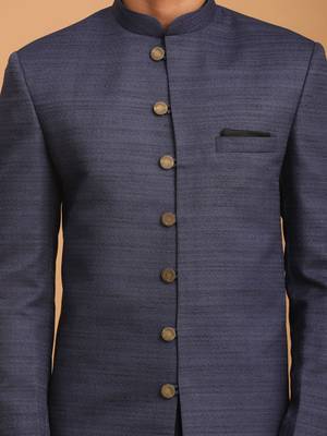 navy blue cotton sherwani and pyjama set - stitched 4