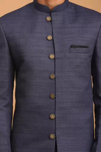navy blue cotton sherwani and pyjama set - stitched
