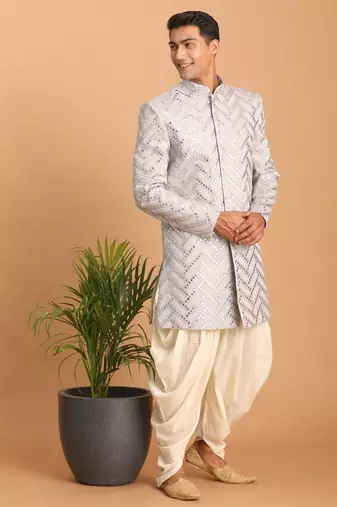 Aqua Silk Blend Sherwani Set