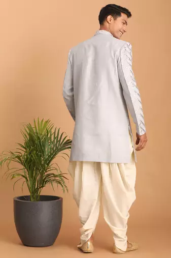 Aqua Silk Blend Sherwani Set