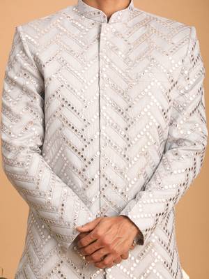 Aqua Silk Blend Sherwani Set 4