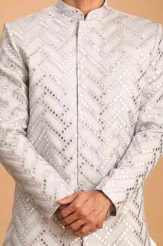 Aqua Silk Blend Sherwani Set