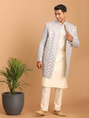Aqua And Cream Silk Blend Ethnic Combo Set 1